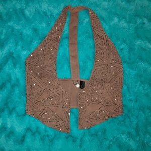 Tan sequin loose vest